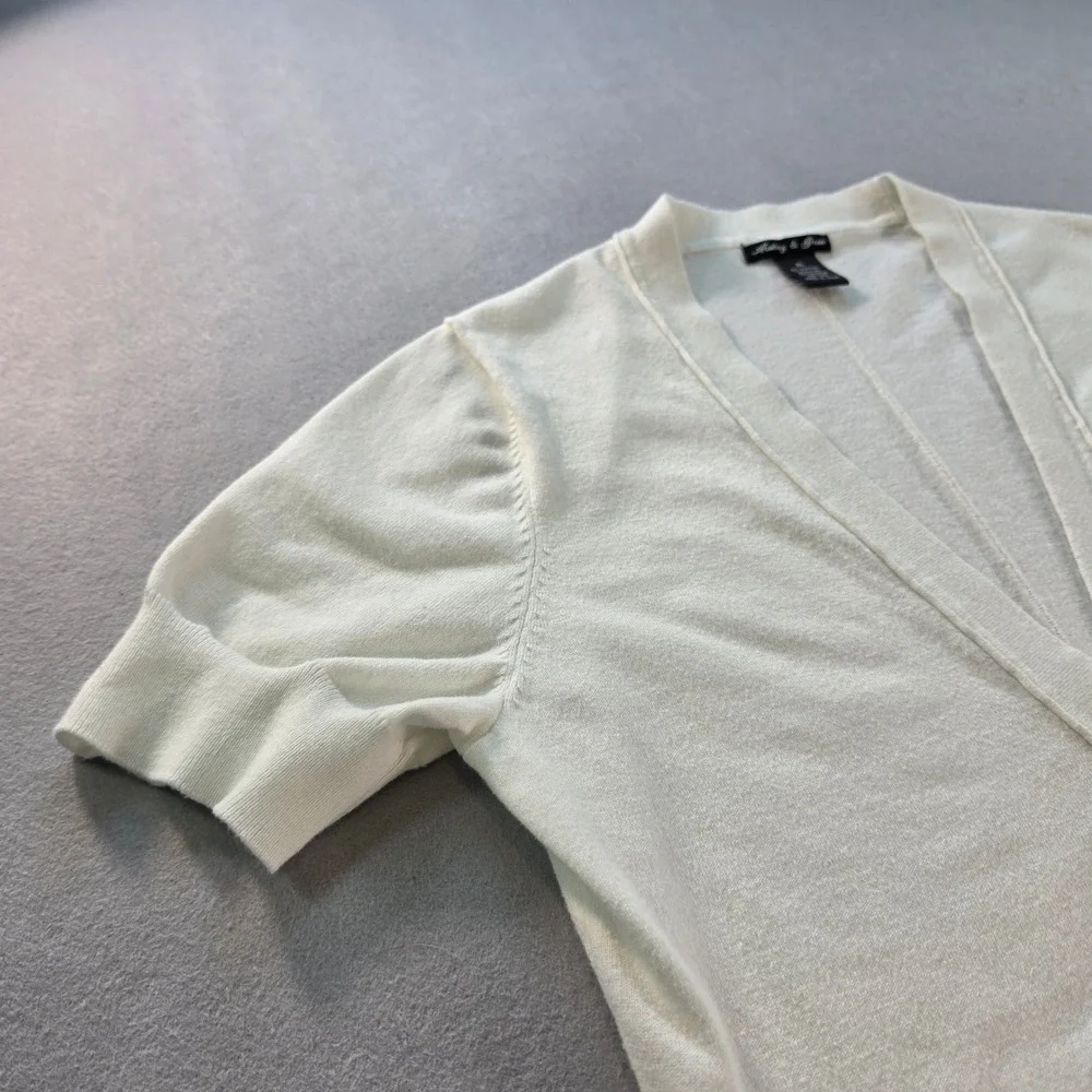 Audrey & Grace Womens XL Short Sleeve Cardigan Sweater White Casual Button Front